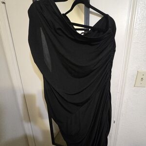 Elegant Black Draped One Shoulder Dress